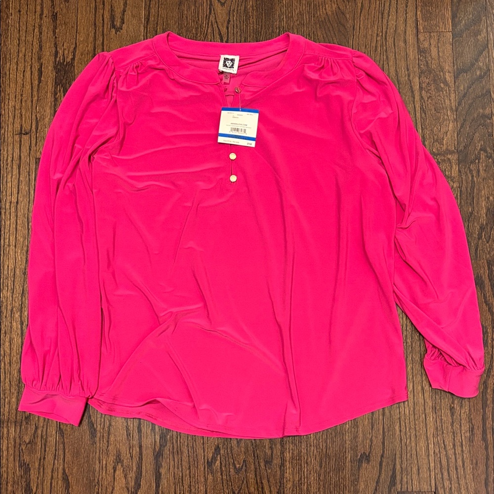 Anne Klein Fuchsia Longsleeve Office Blouse